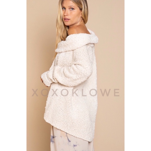 LAST ONE POL Cream Draped Cowl Neck Sweater Popcorn Knit Relaxed Fit - Picture 9 of 12